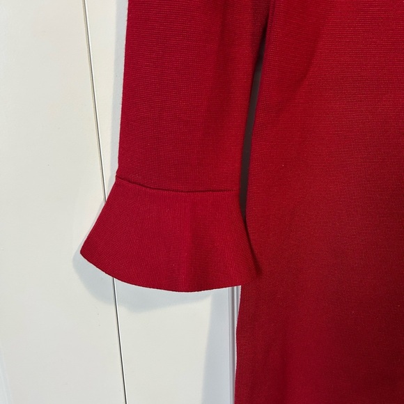Flutter Sleeve Stretchy Pull on Red Holiday Party Dress - Picture 2 of 8